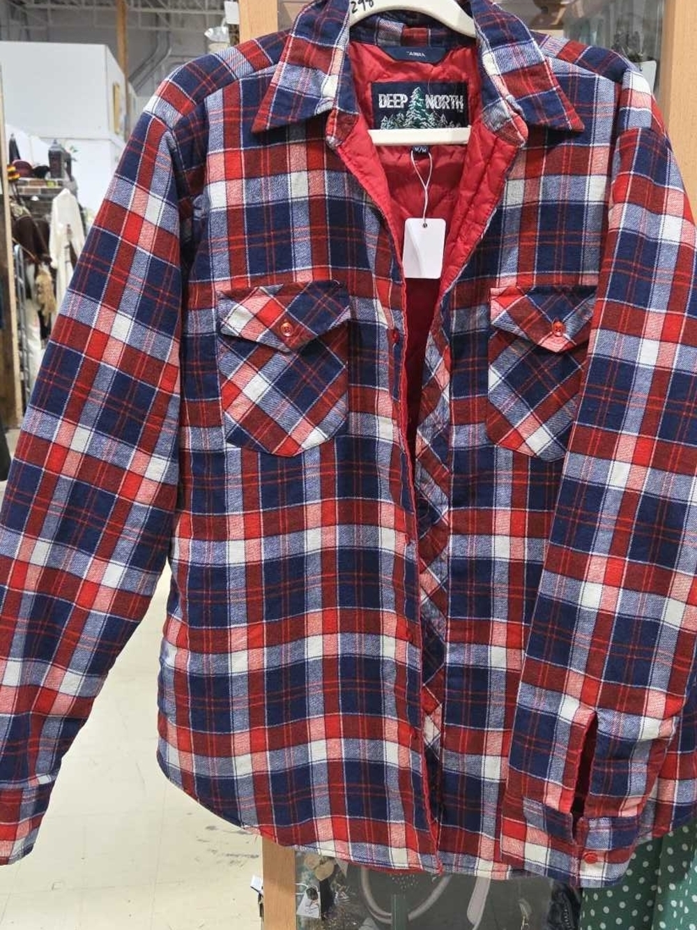 Vintage Deep North Red Navy Plaid Quilted Lined Shirt Jacket